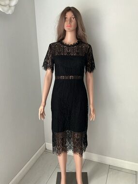 Black Lace Midi Dress with Sheer Details